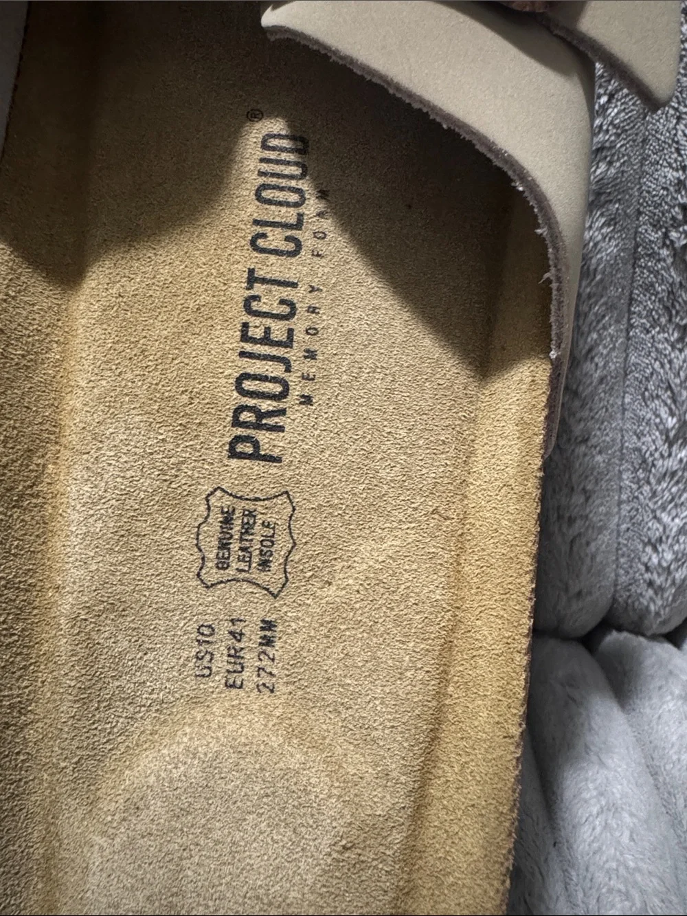 PROJECT CLOUD Taupe Single-Buckle Slide Sandals with Rose-Gold Buckle